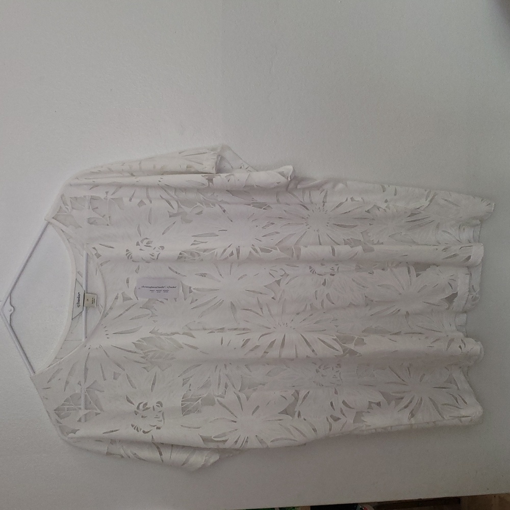 CJ Banks Ivory Floral Cutout Blouse